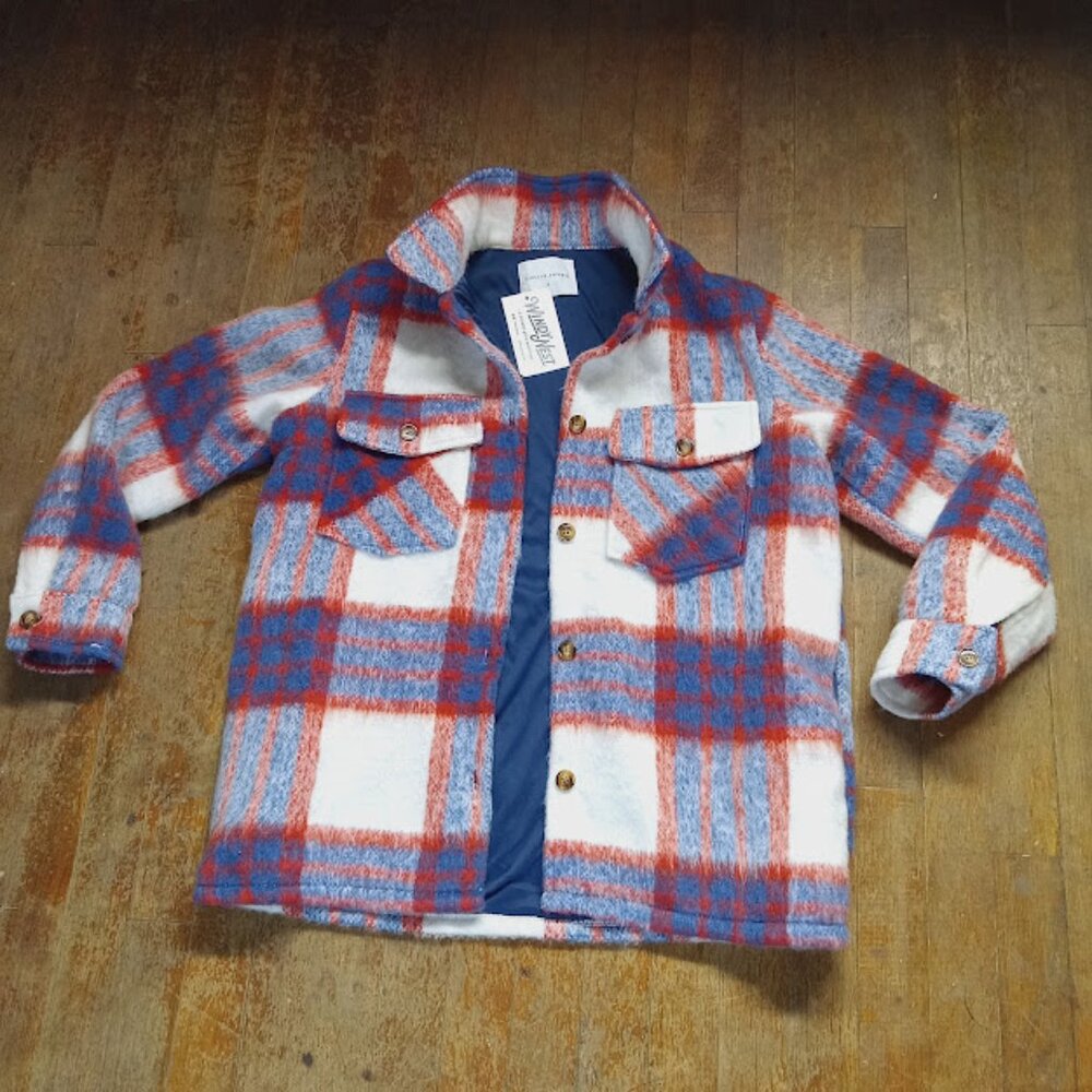 Small button down wool blend plaid shacket front … - image 14